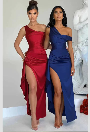 European American Style Satin Split Fishbone Dress