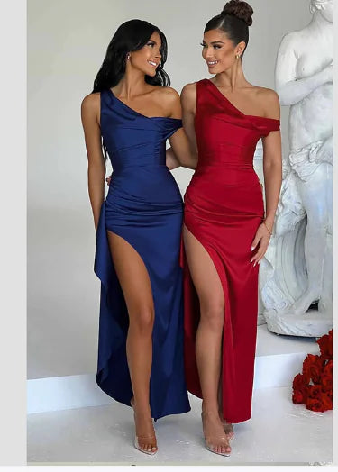 European American Style Satin Split Fishbone Dress