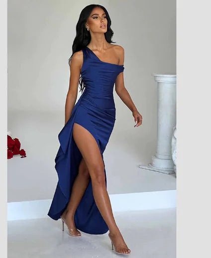 European American Style Satin Split Fishbone Dress