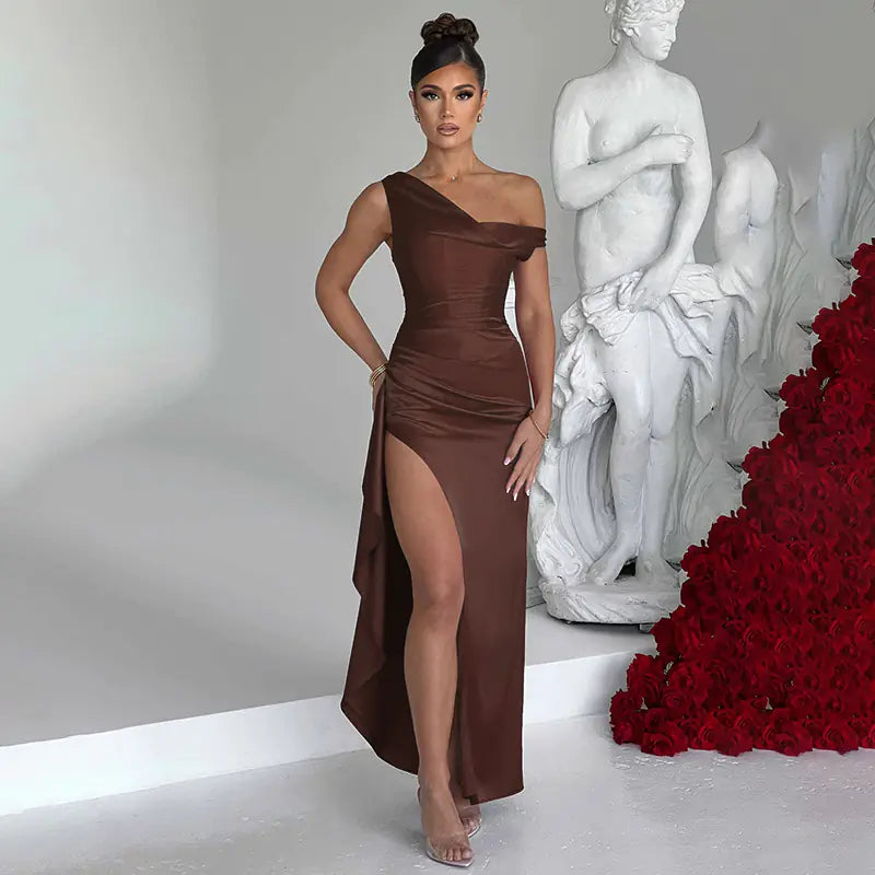 European American Style Satin Split Fishbone Dress